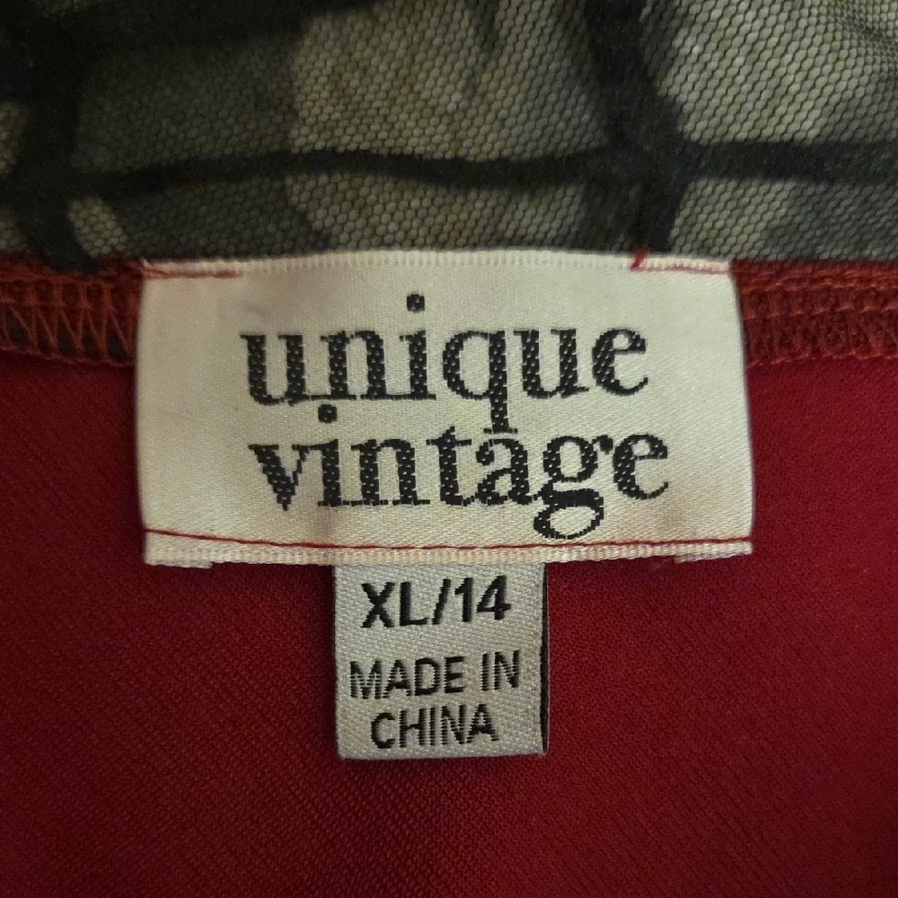 Unique Vintage Red Dress with Black Web Detail - Picture 2 of 4